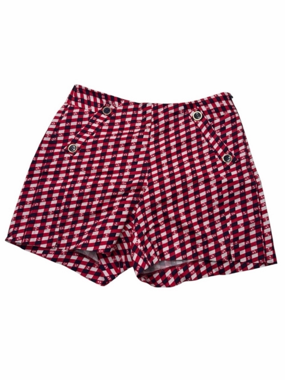 Maria Filó Sailor Anchor Gingham Shorts Women’s M Red Blue Nautical